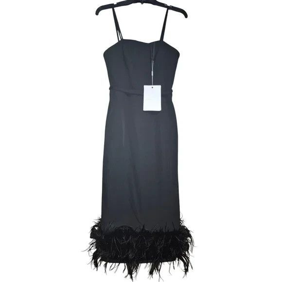 MAC DUGGAL WOMEN'S BLACK STRAPLESS MIDI DRESS WITH FEATHER TRIM NWT SZ 16 - Picture 4 of 7